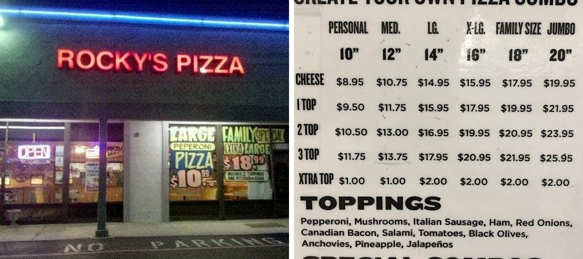 Rocky's New York Pizza Menu